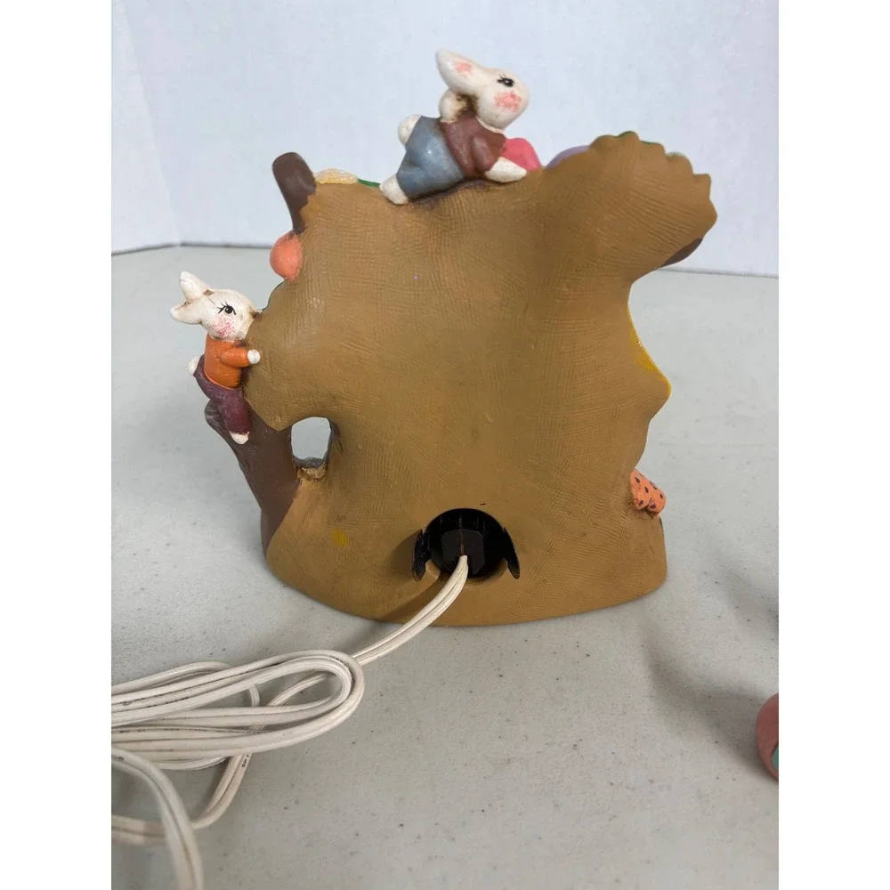 Easter Bunny Cottage‎  Light with 3 Figurines Ceramic Illuminated Decor Set